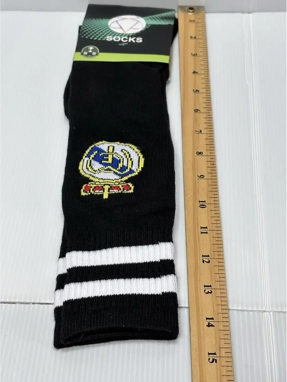 Real Madrid Soccer Football Crest Soccer Socks Black Striped Unisex Adults